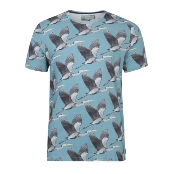 Ted Baker Men Short Sleeved Light Blue Heron Printed T-Shirts SZ 4 - Picture 2 of 10